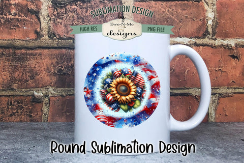 Patriotic Sunflower Round Sublimation Design - Wind Spinner Design Sublimation Ewe-N-Me Designs 