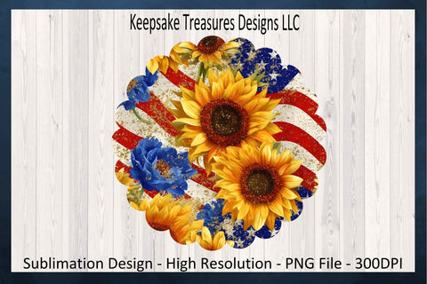 Patriotic Sunflower Sublimation Background Set of Four, PNG Printable, Digital Download Sublimation Keepsake Treasures Designs LLC. 