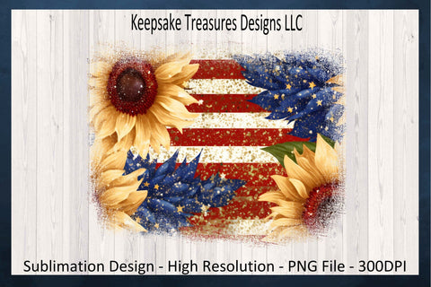 Patriotic Sunflower Sublimation Background Set of Four, PNG Printable, Digital Download Sublimation Keepsake Treasures Designs LLC. 