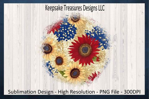 Patriotic Sunflower Sublimation Background Set of Four, PNG Printable, Digital Download Sublimation Keepsake Treasures Designs LLC. 