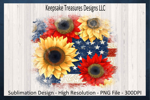 Patriotic Sunflower Sublimation Background Set of Four, PNG Printable, Digital Download Sublimation Keepsake Treasures Designs LLC. 