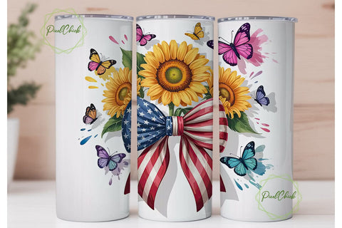 Patriotic Sunflower Tumbler Wrap Sublimation PixelChick 