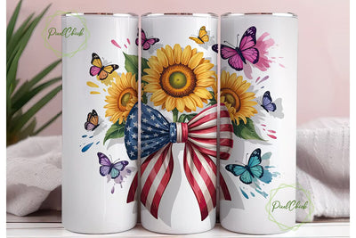 Patriotic Sunflower Tumbler Wrap Sublimation PixelChick 