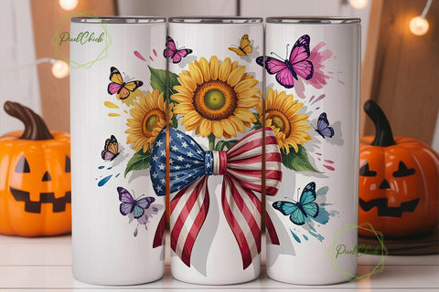 Patriotic Sunflower Tumbler Wrap Sublimation PixelChick 