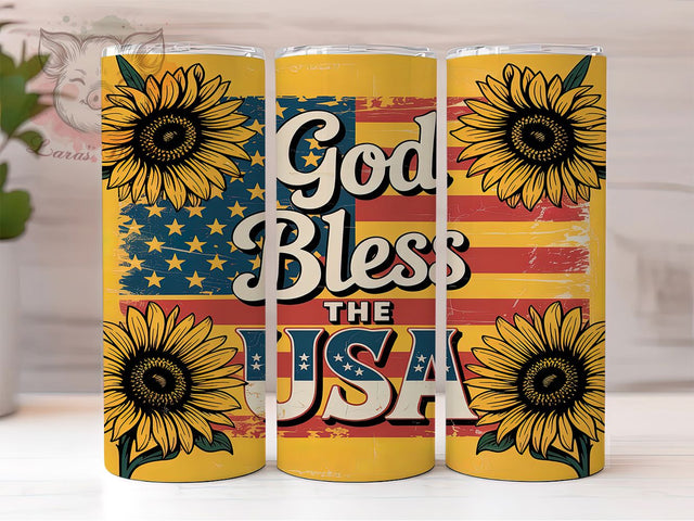 Patriotic Sunflower USA Tumbler Wrap, American Faith Gift, USA Floral Design, Patriotic Quote, Sublimation Template, 20oz Tumbler Wrap, American Pride Gift Sublimation Lara' s Designs 