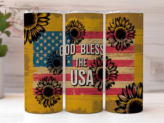 Patriotic Sunflower USA Tumbler Wrap, American Faith Gift, USA Floral Design, Patriotic Quote, Sublimation Template, 20oz Tumbler Wrap, American Pride Gift Sublimation Lara' s Designs 