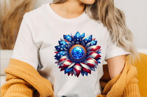 Patriotic sunflower with American flag Sublimation Clipart Sublimation SVGArt 