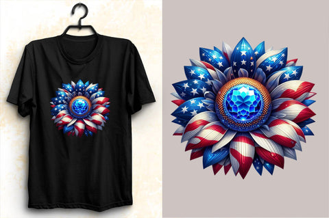 Patriotic sunflower with American flag Sublimation Clipart Sublimation SVGArt 