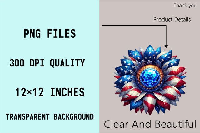 Patriotic sunflower with American flag Sublimation Clipart Sublimation SVGArt 