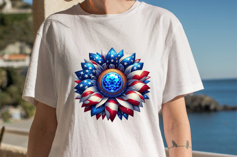 Patriotic sunflower with American flag Sublimation Clipart Sublimation SVGArt 