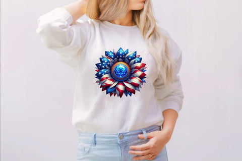 Patriotic sunflower with American flag Sublimation Clipart Sublimation SVGArt 