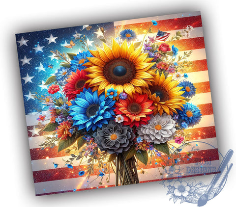 Patriotic Sunflowers 20oz Skinny Tumbler, 4th of July Tumbler Png, Straight & Tapered Tumbler Wrap, Instant Digital Download Sublimation ToriDesigns 