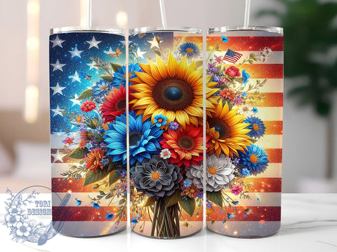Patriotic Sunflowers 20oz Skinny Tumbler, 4th of July Tumbler Png, Straight & Tapered Tumbler Wrap, Instant Digital Download Sublimation ToriDesigns 