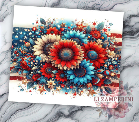 Patriotic Sunflowers 20oz Tumbler Wrap PNG, 4th of July Tumbler Png, Straight & Tapered Tumbler Wrap, Instant Digital Download Sublimation Li Zamperini 