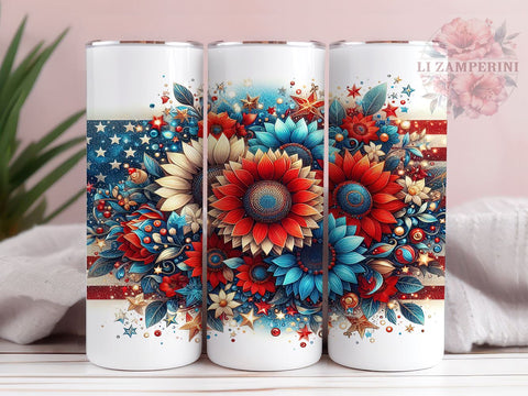 Patriotic Sunflowers 20oz Tumbler Wrap PNG, 4th of July Tumbler Png, Straight & Tapered Tumbler Wrap, Instant Digital Download Sublimation Li Zamperini 
