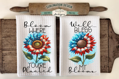 Patriotic Sunflowers - July 4th - Sublimation Kitchen Towel Sublimation Ewe-N-Me Designs 