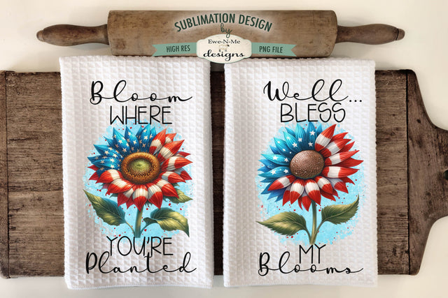 Patriotic Sunflowers - July 4th - Sublimation Kitchen Towel Sublimation Ewe-N-Me Designs 
