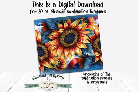 Patriotic Sunflowers Seamless 20 oz Sublimation Tumbler Sublimation Ewe-N-Me Designs 