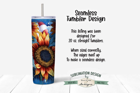 Patriotic Sunflowers Seamless 20 oz Sublimation Tumbler Sublimation Ewe-N-Me Designs 