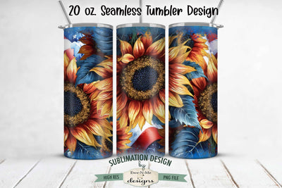 Patriotic Sunflowers Seamless 20 oz Sublimation Tumbler Sublimation Ewe-N-Me Designs 