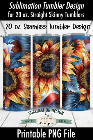 Patriotic Sunflowers Seamless 20 oz Sublimation Tumbler Sublimation Ewe-N-Me Designs 