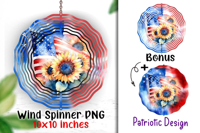 Patriotic Sunflowers Wind Spinner 10x10 inches Sublimation PNG Sublimation Dina.store4art 