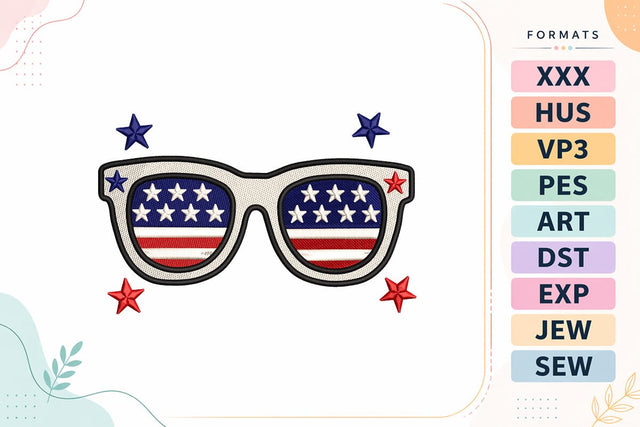 Patriotic Sunglasses 4th of July Embroidery Design Embroidery/Applique DESIGNS sg embroidery 