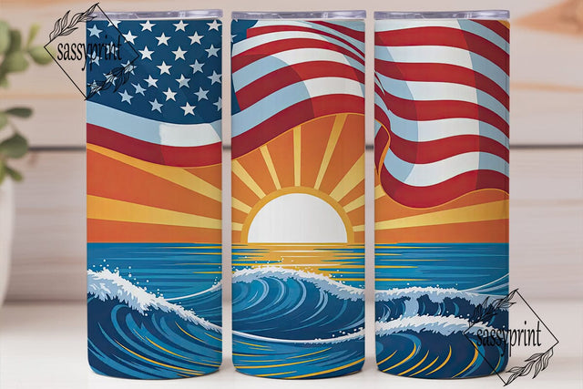 Patriotic Sunrise Flag 20oz Tumbler Wrap Sublimation sassyprint 