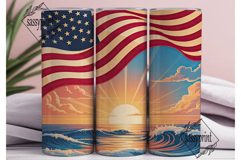 Patriotic Sunrise Flag 20oz Tumbler Wrap Sublimation sassyprint 