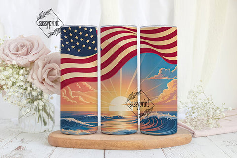 Patriotic Sunrise Flag 20oz Tumbler Wrap Sublimation sassyprint 