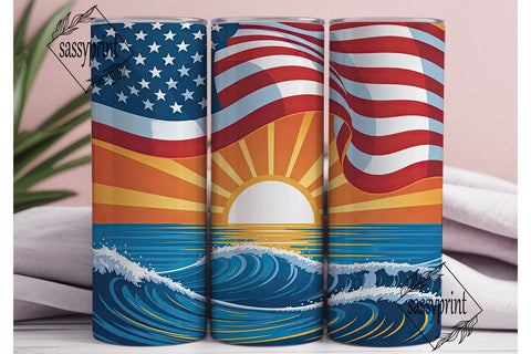 Patriotic Sunrise Flag 20oz Tumbler Wrap Sublimation sassyprint 