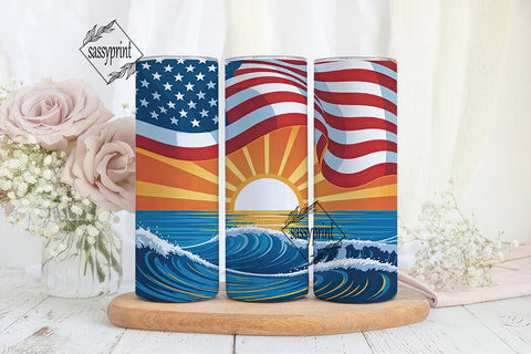 Patriotic Sunrise Flag 20oz Tumbler Wrap Sublimation sassyprint 