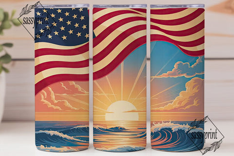 Patriotic Sunrise Flag 20oz Tumbler Wrap Sublimation sassyprint 