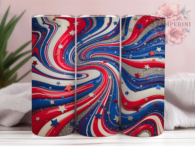 Patriotic Swirl Art 20oz Tumbler, Patriotic Theme, Swirl Pattern, Red White Blue, Festive Charm, American Style, Skinny Tumbler, Sublimation PNG Sublimation Li Zamperini 