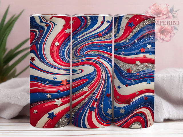 Patriotic Swirl Art 20oz Tumbler, Patriotic Theme, Swirl Pattern, Red White Blue, Festive Charm, American Style, Skinny Tumbler, Sublimation PNG Sublimation Li Zamperini 
