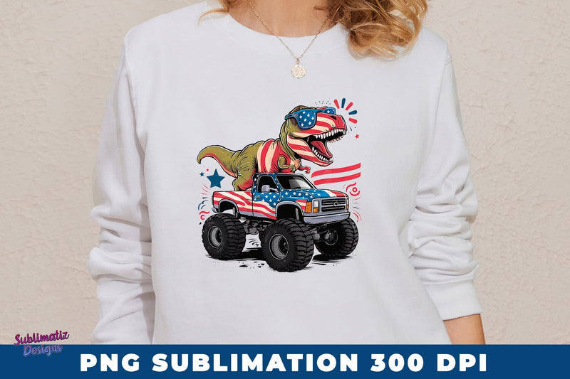 Patriotic T-Rex Riding Monster Truck PNG Sublimation Sublimatiz Designs 