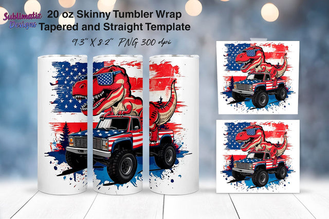 Patriotic T-Rex Riding Monster Truck Tumbler Sublimation Sublimatiz Designs 