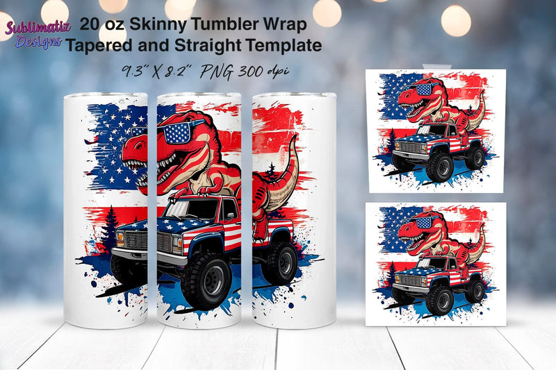 Patriotic T-Rex Riding Monster Truck Tumbler Sublimation Sublimatiz Designs 
