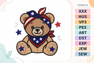 Patriotic Teddy Bear 4th of July Embroidery Design Embroidery/Applique DESIGNS sg embroidery 