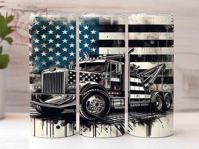 Patriotic Tow Truck 20oz Tumbler Wrap, American Flag Mug, Patriotic Tow Truck Cup, USA Flag Vehicle Design, Roadside Assistance Gift, Heavy Duty Truck Wrap, Sublimation Tumbler Sublimation Lara' s Designs 
