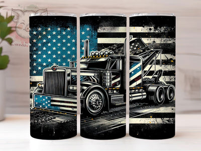 Patriotic Tow Truck 20oz Tumbler Wrap, American Flag Mug, Patriotic Tow Truck Cup, USA Flag Vehicle Design, Roadside Assistance Gift, Heavy Duty Truck Wrap, Sublimation Tumbler Sublimation Lara' s Designs 