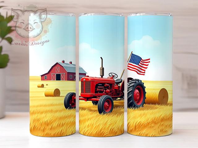 Patriotic Tractor 20 oz Skinny Tumbler Sublimation Design, Straight & Tapered Tumbler Png, Farming America Country Western Tumbler Png, Digital Download PNG Sublimation Lara' s Designs 