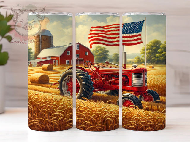 Patriotic Tractor 20 oz Skinny Tumbler Sublimation Design, Straight & Tapered Tumbler Png, Farming America Country Western Tumbler Png, Digital Download PNG Sublimation Lara' s Designs 