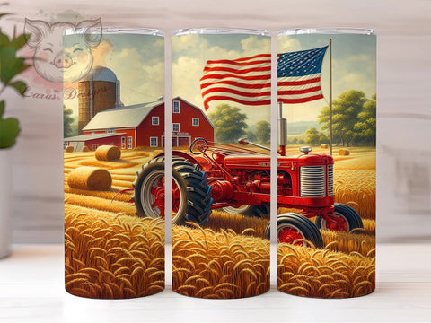 Patriotic Tractor 20 oz Skinny Tumbler Sublimation Design, Straight & Tapered Tumbler Png, Farming America Country Western Tumbler Png, Digital Download PNG Sublimation Lara' s Designs 