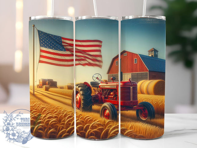 Patriotic Tractor 20oz Skinny Tumbler PNG, Farm Flag Tumbler Sublimation Wrap, Straight & Tapered Tumbler Wrap, Instant Digital Download Sublimation ToriDesigns 