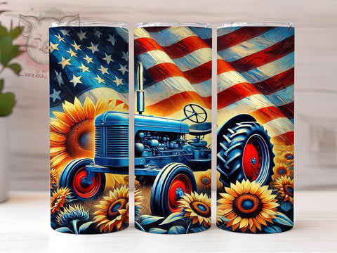Patriotic Tractor 20oz Tumbler, American Flag Design, 20oz Tumbler Wrap, Farm Decor, Independence Day Gift, Country Life Gift, Custom Drinkware Sublimation Lara' s Designs 