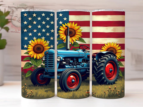 Patriotic Tractor 20oz Tumbler, American Flag Design, 20oz Tumbler Wrap, Farm Decor, Independence Day Gift, Country Life Gift, Custom Drinkware Sublimation Lara' s Designs 