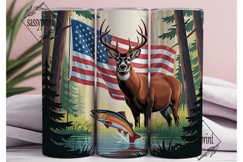 Patriotic Trout & Buck 20oz Tumbler Wrap Sublimation sassyprint 