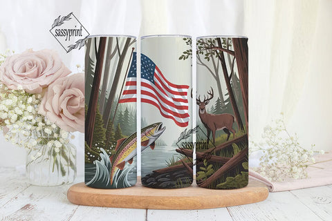 Patriotic Trout & Buck 20oz Tumbler Wrap Sublimation sassyprint 