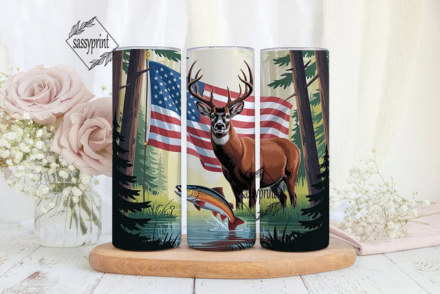 Patriotic Trout & Buck 20oz Tumbler Wrap Sublimation sassyprint 